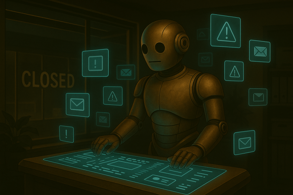 Bloggy watching over your business at night.